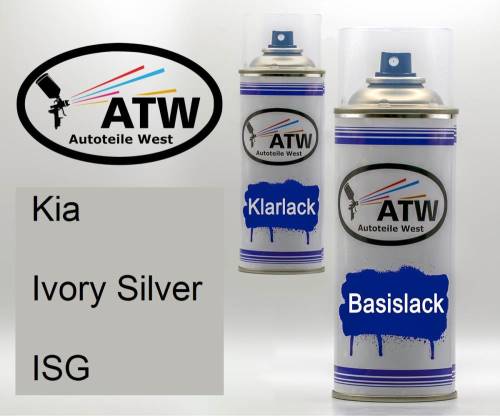 Kia, Ivory Silver, ISG: 400ml Sprühdose + 400ml Klarlack - Set, von ATW Autoteile West.